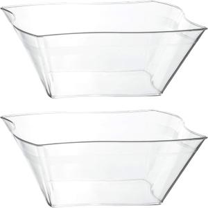 PLASTICPRO Disposable Elegant Wave Design Square Plastic Serving Bowls Heavy Duty for Party's Snack or Salad Bowl (4, Medium)