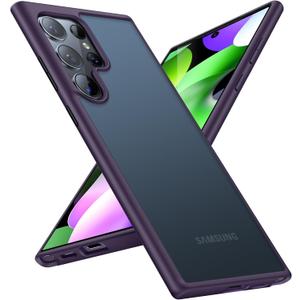 TORRAS Only for Samsung Galaxy S24 Ultra Case 6.8'',12FT Military Grade Drop Tested, Protective Hard Semi-Clear Matte Back&Soft Edge Shockproof Slim PC & TPU Case for Galaxy S24 Ultra Case, Purple