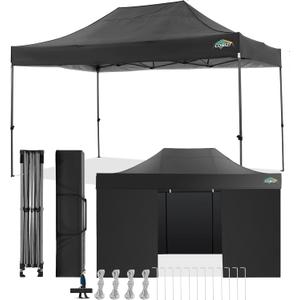 COBIZI 10x15 Pop Up Canopy with 4 Sidewall,Heavy Duty Canopy UPF 50+ All Season Wind Waterproof Commercial Outdoor Wedding Party Tents for Parties Gazebo with Carry Bag(10 x 15 ft Black)