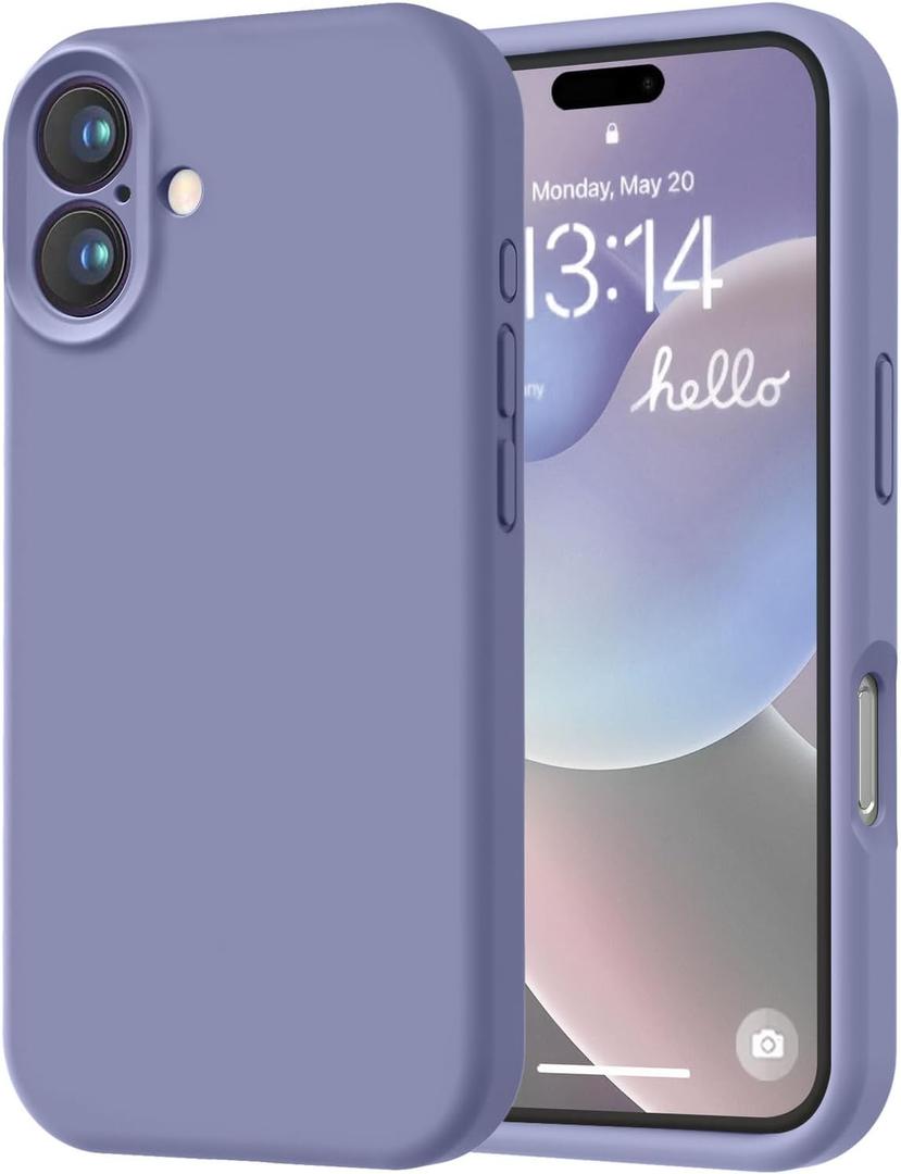 LOVE 3000 Designed for iPhone 16 Case, Premium Silicone with [Soft Anti-Scratch Microfiber Lining] Shockproof Protective Phone Case for Men Women Girls 6.1", Lavender Grey