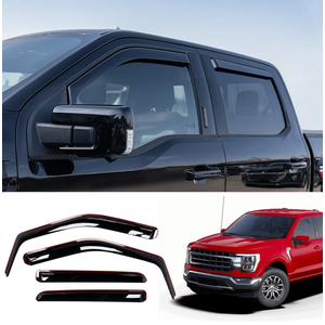 Extended Visor Rain Guards Compatible with 2015+ F150 2017+ Raptor F-250 F-350 F-450 F-550 Super Duty SuperCrew Front and Rear in-Channel Window Visors Wind Deflectors 4PCS Accessories