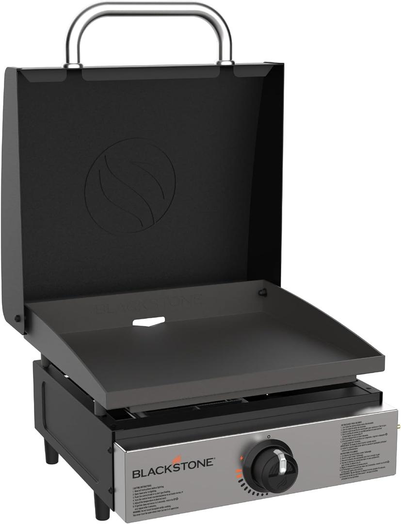 Blackstone 1814 Stainless Steel Propane Gas Portable, Flat Top Griddle Frill Station for Kitchen, Camping, Outdoor, Tailgating, Tabletop, Countertop  Heavy Duty & 12, 000 BTUs, 17 Inch, Black