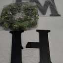 Wood Home Sign with Artificial Eucalyptus Wreath for O, Hanging Farmhouse Wall House Decor - Wood Home Letters for Art Rustic Home Decor, Wall Decor for Living Room Kitchen Entryway Gift (Black L) (11.8L" x 11.8W")