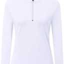 Womens Golf Shirts Long Sleeve Workout Tops Zip Up Tennis Polo Shirts (White, S)