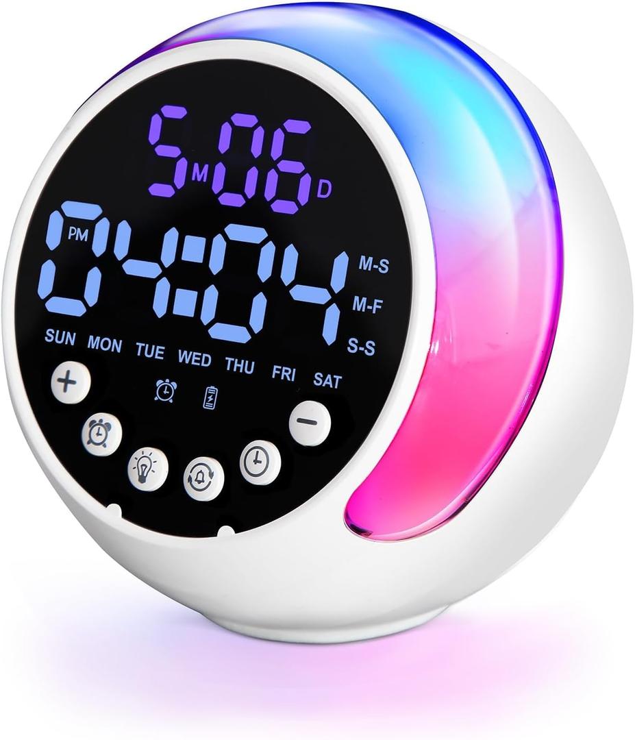 Kids Alarm Clock for Bedroom Decor, Ok to Wake Digital Clock, RGB Night Light,Date, Day of Week. 7-5-2 ModeEveryday/Weekday/Weekend Suitable for Girls, Boys, Adults. Calendar Table Clocks.