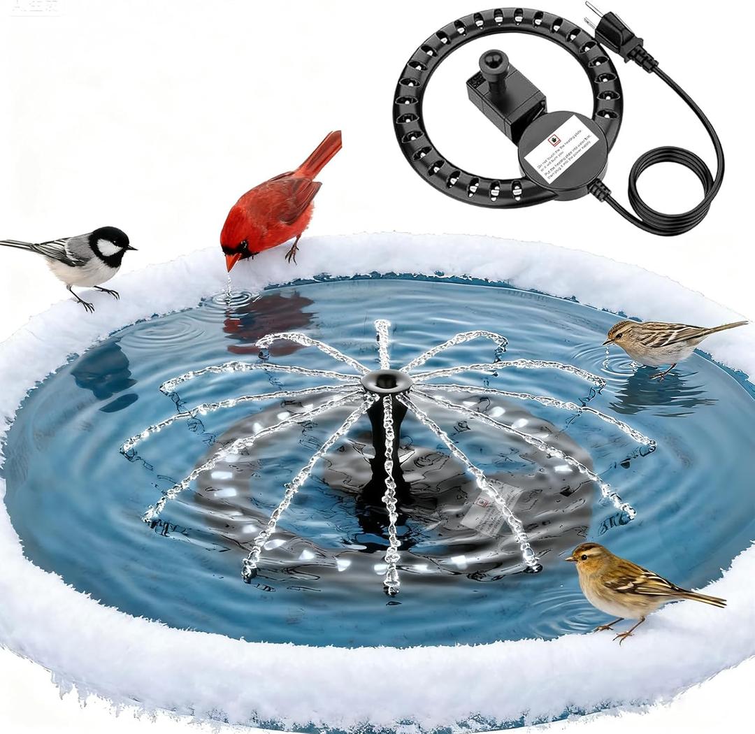 Upgrade Bird Bath Heater De-icer with Fountain Water Pump 200W Heated Bird Baths for Outdoors in Winter Thermostatically Controlled Upgrade 6ft Chew-Proof Cord for Garden Patio Backyard