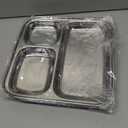 Satre Online and Marketing Square Plates Set of 4 Lunch Dinner Thali 3 Deep Compartments Stainless Steel