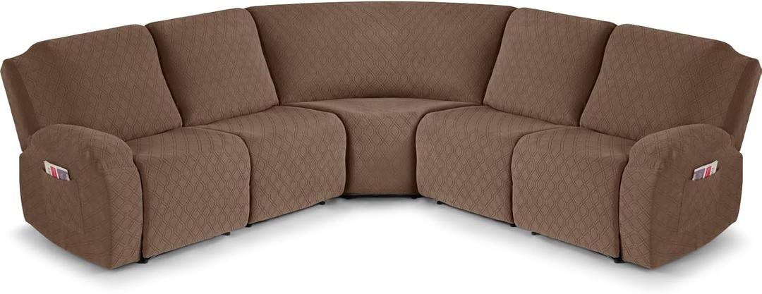 VANSOFY Extra Large Reclining Sectional Couch Covers, Washable 5-Piece Sofa Covers for L Shape Sectional Sofa Corner Seater, Thick, Soft Sofa Slipcovers (5 Seat Recliner Cover, Light Coffee)