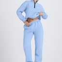 AUTOMET Women's Sweatsuits 2 Piece Outfits Lounge Sets Long Sleeve Half Zip Pullover and Baggy Sweatpants with Pockets LightBlue, L