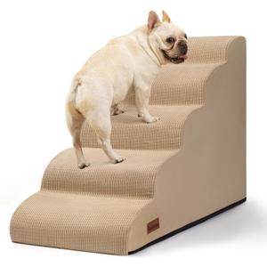 Aodisman 5-Step Dog Stairs and Ramp for High Bed, Non-Slip Sturdy Pet Steps for Small Dogs and Cats,22.2" H,Khaki