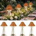 4 Pack Wedding Cordless Rattan Table Lamps Wicker Night Light LED Rechargeable Reading Lights 3 Color Portable Touch Control Party Decor with Bows for Outdoor Party Wedding Patio