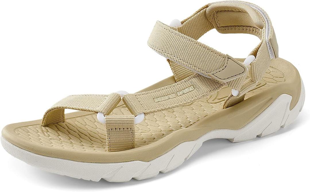 DREAM PAIRS Hiking Sandals Women, Comfortable Walking Sandals With Adjustable Hook And Loop Strap, Quick-Drying Sports Summer Beach Outdoor Light Weight Water Shoes (Size 7,Beige)