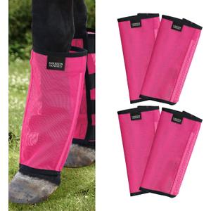 Harrison Howard Loose Fitting Fly Boots UV-Protective Extra Tough Mesh Ventilated Four Fasteners Stay-on Design Protect Horse Legs & Stomp-Reducing Set of 4 Magenta Large