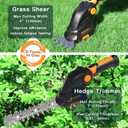 GARCARE 2 in 1 Grass Shears & Hedge Trimmer, Cordless Handheld Bush Trimmer, 1200rpm Grass Cutter with 2000mAh Built-in Battery