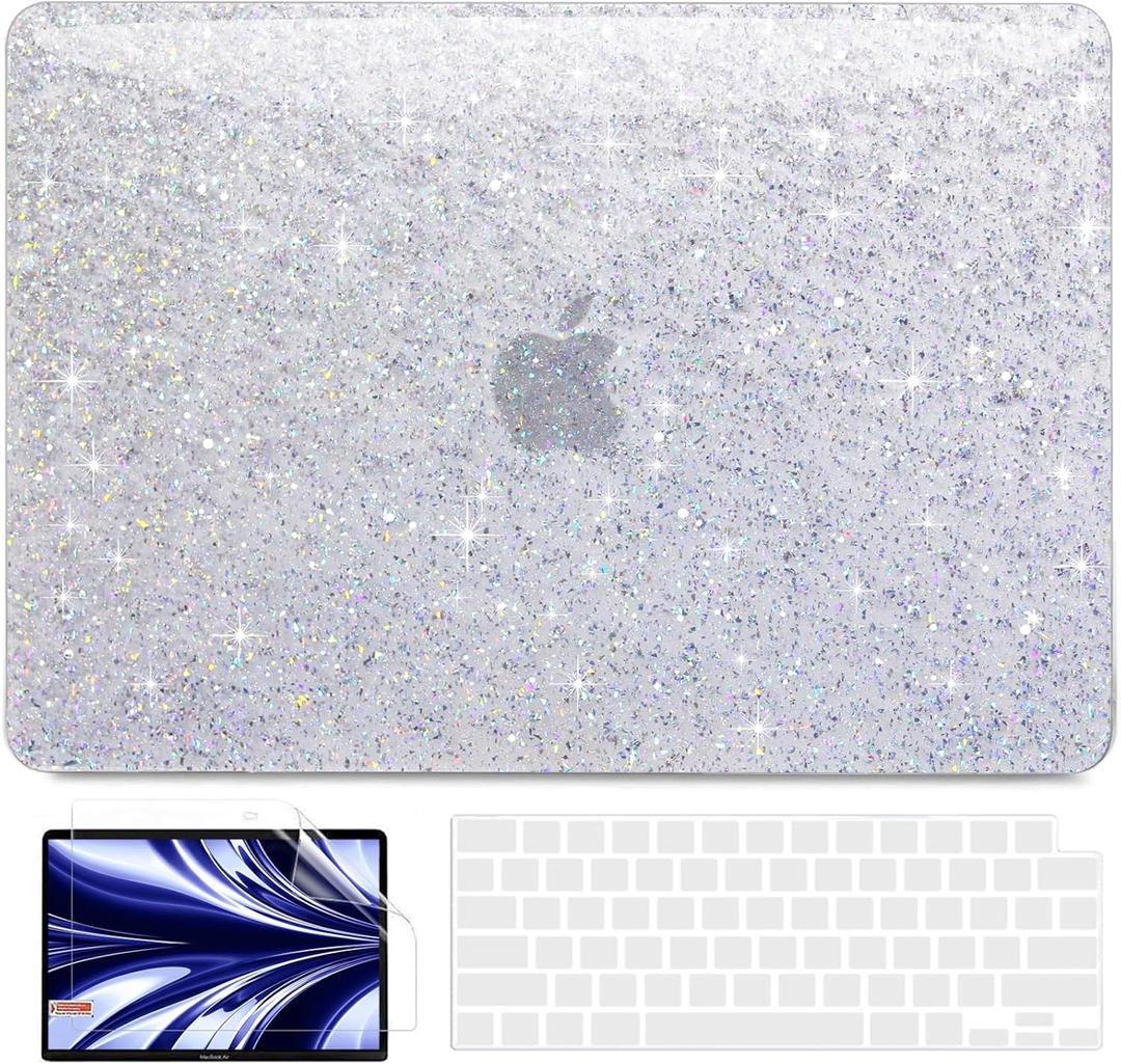 AKIT Glitter Case for MacBook Air 13.6 inch M5 M4 M3 M2 2026-2022, [Anti-Cracking IMD] Sparkly Glossy Hard Shell Cover A3449 A3240 A3113 A2681, with Keyboard Skin & Screen Protector, Colorful