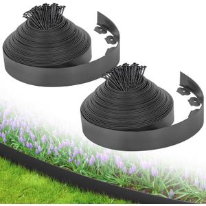 3-Inch x 100 FT Landscape Edging Border Kit with 150 Stakes, Plastic Garden Edging Border, Flexible No Dig Lawn Edging Border for Garden Flower Beds Yard Pathway Paver (Black)