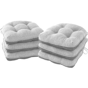 Chair Cushions for Dining Chairs Set of 6, Kitchen Chair Cushions, Chair Pads with Ties and Non Slip Backing, Tufted Memory Foam Seat Cushion 6 Pack, 15.5" x 15.5" x 4", Light Gray