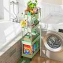 LEHOM Slim Rolling Storage Cart - 4 Tiers Bathroom Organizer Utility Cart Slide Out Storage Shelves Mobile Shelving Unit for Kitchen, Bedroom, Office, Laundry Room, Small Narrow Spaces 7.1" W+Green