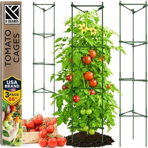 K-Brands Tomato Cage - Tomatoes Plant Stakes Support Cages Trellis for Garden and Pots (3 Pack - Extra Tall Upto 68 inches)