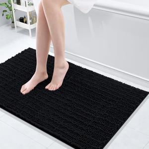 Arotive Luxury Chenille Bathroom Rug Mat, Extra Soft Thick Absorbent Shaggy Bath Rugs, Non-Slip Machine Wash Dry, Plush Bath Mats for Bathroom, Shower and Tub, 40x24, Black