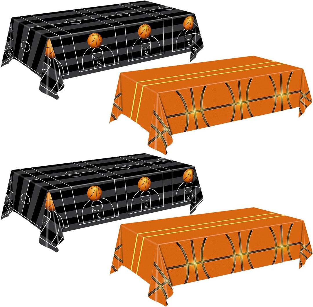 4 Pieces Basketball Tablecloth - Basketball Birthday Party Decorations Basketball Table Cloth Soccer Tablecloth Plastic Table Cover for Basketball Party Decorations, 54 x 108 Inch