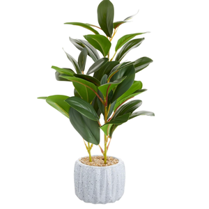 Juvale Small Artificial Ficus Plant Potted in Small Gray Cement Planter for Home Decor (11.8 in)