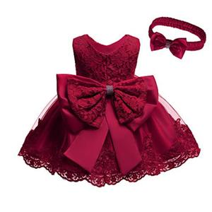 WZSYGDTC Little Girls Baptism Christening Lace Embroidery Dresses Toddler Wedding Bridesmaid Tutu Dress (Burgundy, 90)