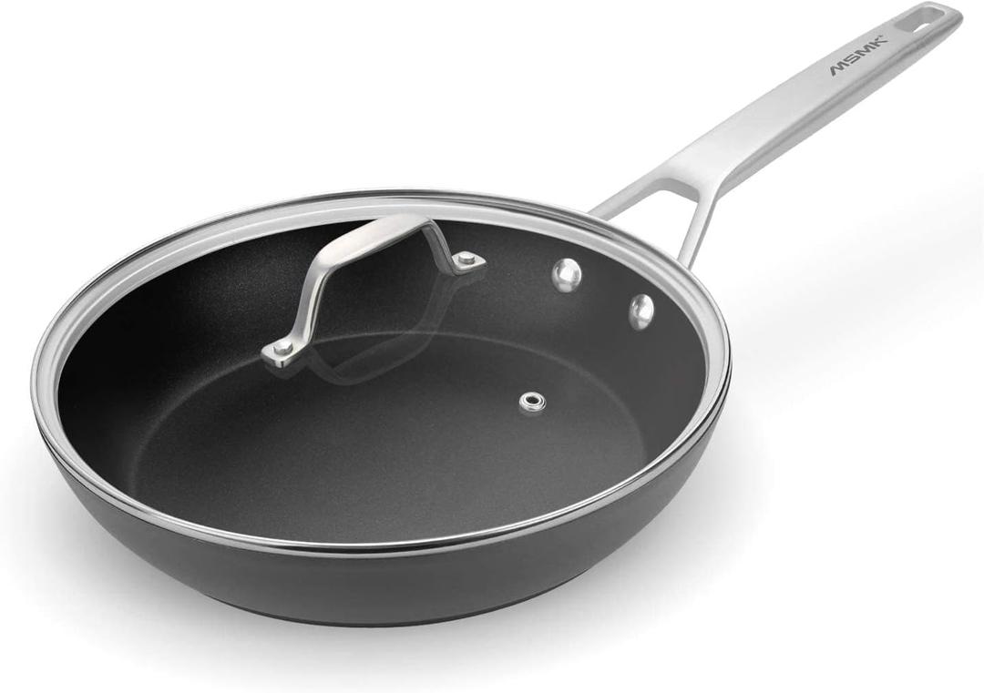 MsMk 12 Inch Nonstick Frying Pan with Lid, Titanium and Ceramic Nonstick skillet with lid, PFOA Free, Non-Toxic, Stay-Cool Handle, Scratch-resistant, Dishwasher Safe, Oven Safe to 700F