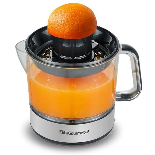 Elite Gourmet ETS623 BPA-Free 40-Watt Electric Citrus Juicer, Compact, Large Volume, Pulp Control, Oranges, Lemons, Limes, Grapefruits with Easy Pour Spout, 24oz, Black/Stainless Steel