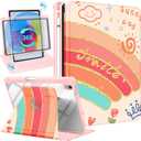 for iPad A16 Case - for iPad 10th Generation Case 10.9 Inch Cute Girls Women Girly Rainbow Pretty Kawaii Design Aesthetic Unique Rotating Stand Folio Tablet Cover for Apple 10/11 2025
