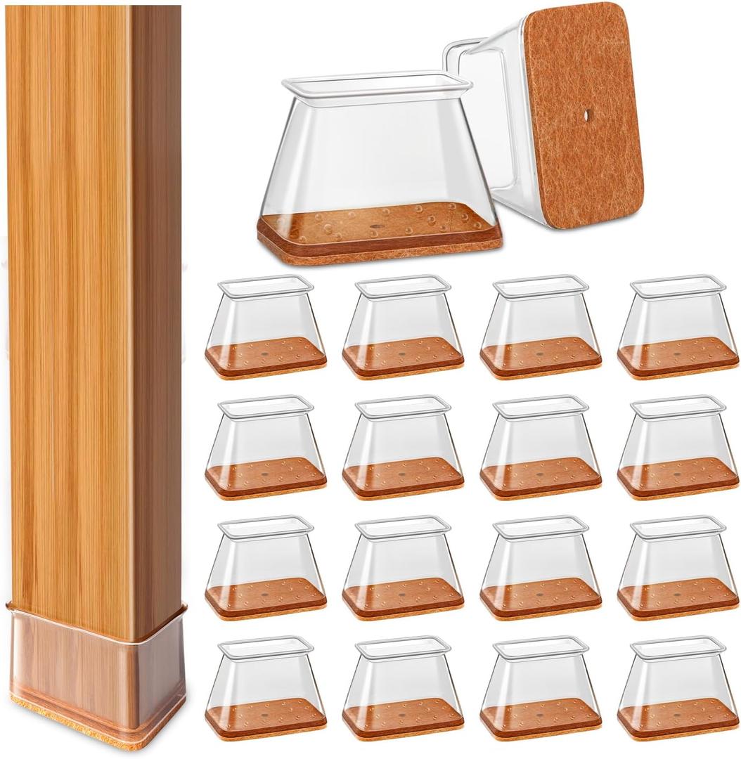 28Pcs Chair Leg Floor Protectors Rectangle for Hardwood Floors Silicone Caps Covers Felt Furniture Pads Clear Chair Sliders, Protect The Floor from Scratches(Fit:L 1.12"-1.5",W 0.75"-1")