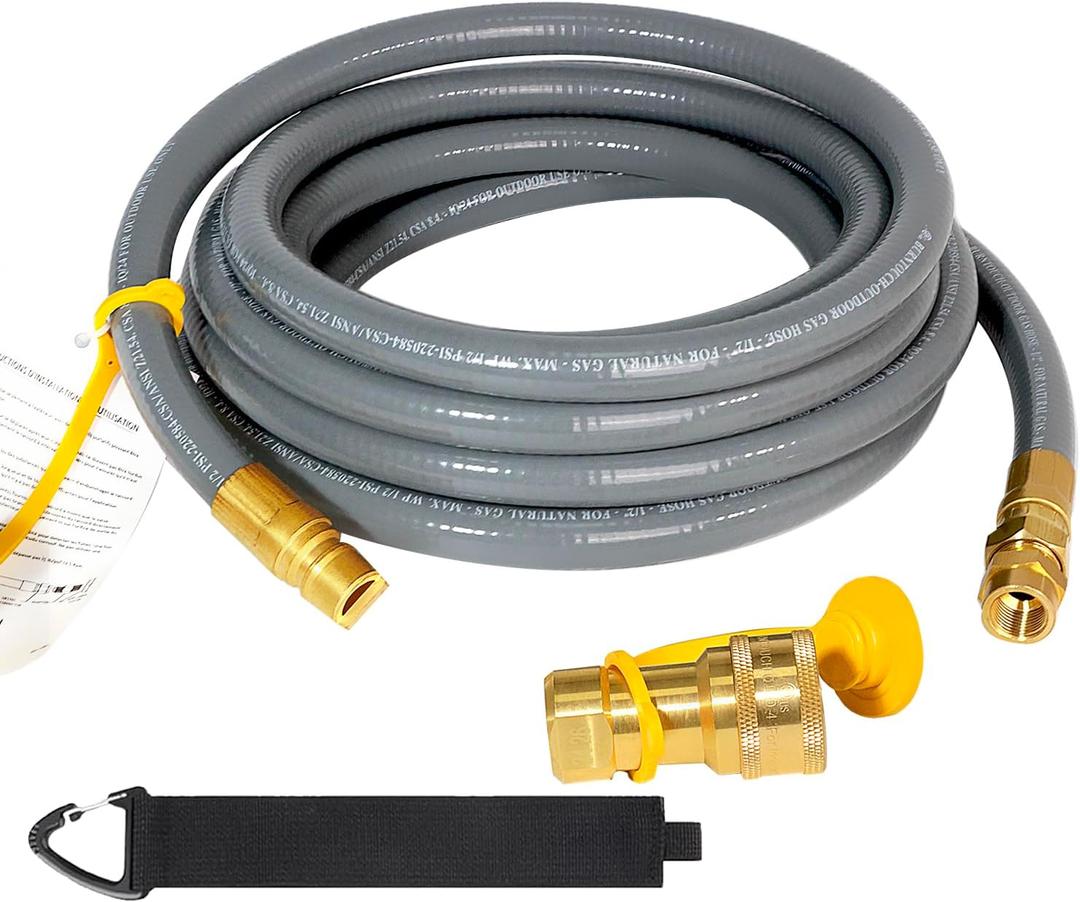 DQSDC 25FT 1/2" Quick Coupling Natural Gas Hose, Natural Gas Switching Kit for BBQs, Grills, Pizzas, Deck Heaters and Low Pressure Equipment