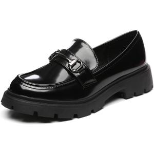 Women's Chunky Platform Loafers with Buckle Patent Leather Black Penny Loafers Fashion Office Work Business School Dressy Casual Shoes Comfortable Slip-on (9.5)