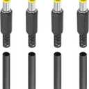 PATIKIL 6.0x4.4mm DC Male Plug Power Supply Ends, 4 Pack DIY DC Barrel Connector Replacement with Heat Shrink Tube, Yellow