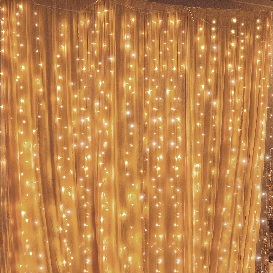 Twinkle Star 300 LED Window Fairy Curtain String Lights, 8 Modes Fairy Lights for Bedroom Wedding Party Home Garden Outdoor Indoor Wall Decorations, Warm White, 2 Pack