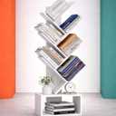 XBurmo 6 Tier Tree Book Shelf - Small Bookshelf Decor, Corner Bookshelf, Living Room Storage, Tall Narrow DVD & CD Shelf Storage Bookshelves, Comic Bookcases Standing for Bedroom or Office, White