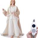 Westinghouse Electric Snuggle Throw Blankets with Foot Pocket, Wearable Heated Throw with Sleeves, 6 Heating Levels & 2 to 10 Hours Heating Time Settings, 50 * 70"+18", Beige