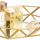 Feyarl Gold Glass Perfume Tray Mirror Vanity Jewelry Trinket Organizer Ornate Cosmetic Makeup Display Decorative Tray for Bathroom Home Decor Dresser Tabletop Countertop （11 x 8.26 x 1.96inch）