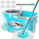 FunClean Spin Mop and Bucket,Mop and Bucket with Wringer Set for Home,360 Spinning Mopping Floor Cleaning Tool with 6 Microfiber Replacement Head Refills,61" Extended Handle, 2X Wheel - Blue