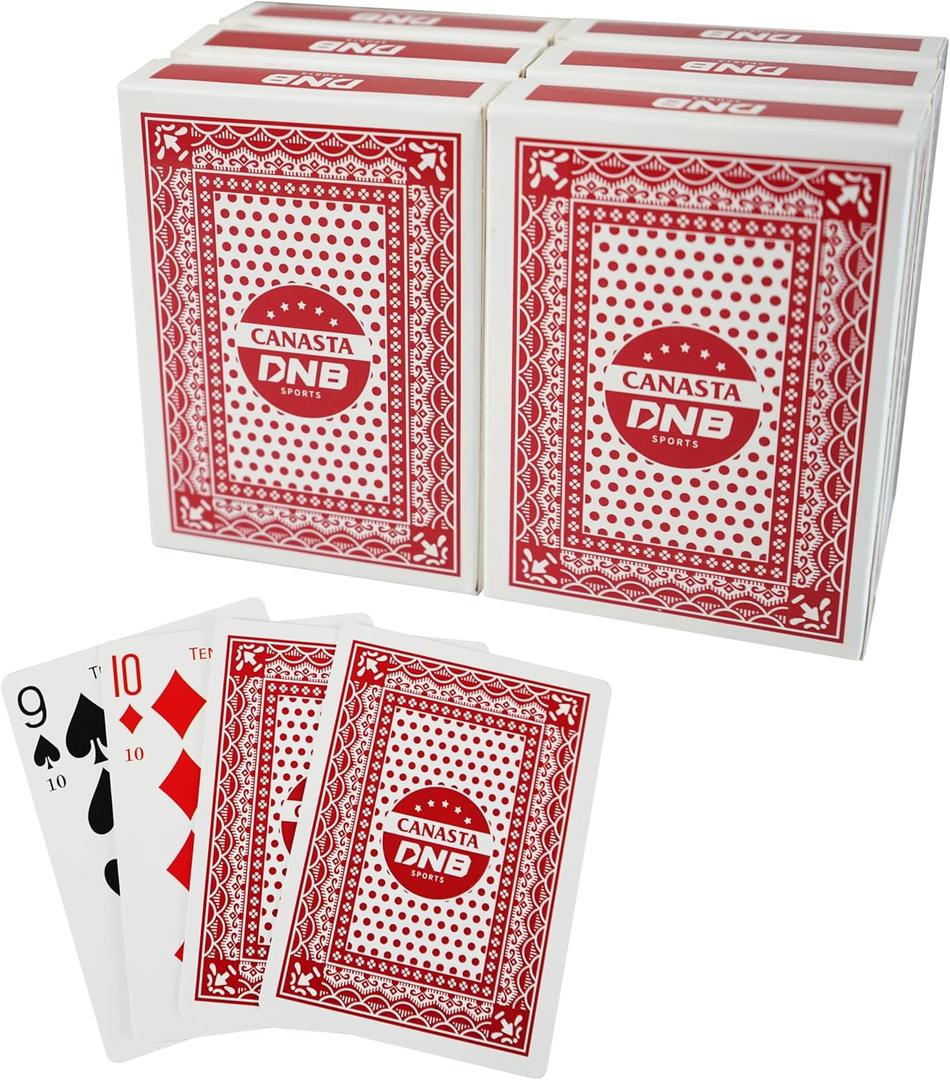 DNB 6 Deck Canasta Cards - 6 Decks Red Playing Cards with Point Values - Includes Canasta and Hand and Foot Rules
