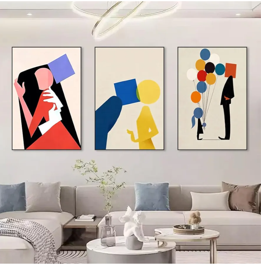 Modern Abstract Wall Art for Living Room, Large Framed Canvas Boho Minimalist Pictures Wall Decor, 3 Pcs Mid Century Famous Art Work Painting for Home Office Hallway Bedroom 24x36 Inch Set of 3 (Black)