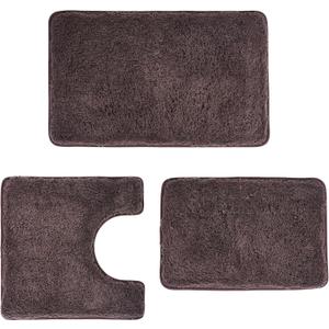 3 Pieces Luxury Bathroom Rug Set with U-Shaped Toilet Rug, Non-Slip Rubber Bottom, Thick Microfiber Fluffy Plush, Water absorption, Quick Dry, Ultra Soft, Bath Mats for Bathroom, Tub(Chocolate)