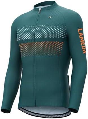 LAMEDA Men's Cycling Jersey Long Sleeve, Breathable Moisture Wicking Bike Shirt, Lightweight Biking Shirt with 3 Rear Pockets, Size 2 XL