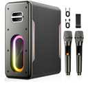 Karaoke Machine with Two Wireless Microphones, Powerful Portable Bluetooth Speaker for Adults & Kids, PA System with 2 Voice Mode, LED Lights, Supports BT/TWS/AUX/USB/TF for Party