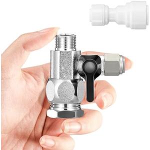 Refrigerator Water Line Splitter Angle Valve, 3/8"-3/8"-1/4" or G 1/2"-G 1/2"-1/4", with Push-to-Connect Fittings for 1/4" O.D. Tubing (Includes 1/4" to 3/8" Adapter)