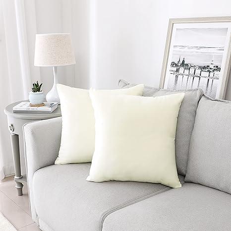 NiNi ALL Decorative Throw Pillow Covers Velvet 14x14 Inch Pack of 2 Cream White Cushion Covers Soft for Couch Sofa Bedroom Living Room Outdoor