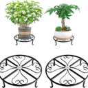 2 Pack 12 Inches Metal Plant Stand for Indoor and Outdoor, Flower Pot Holder for Living Room and Garden, 3 Inches Tall Garden Plant Rack (12 inches, Black)