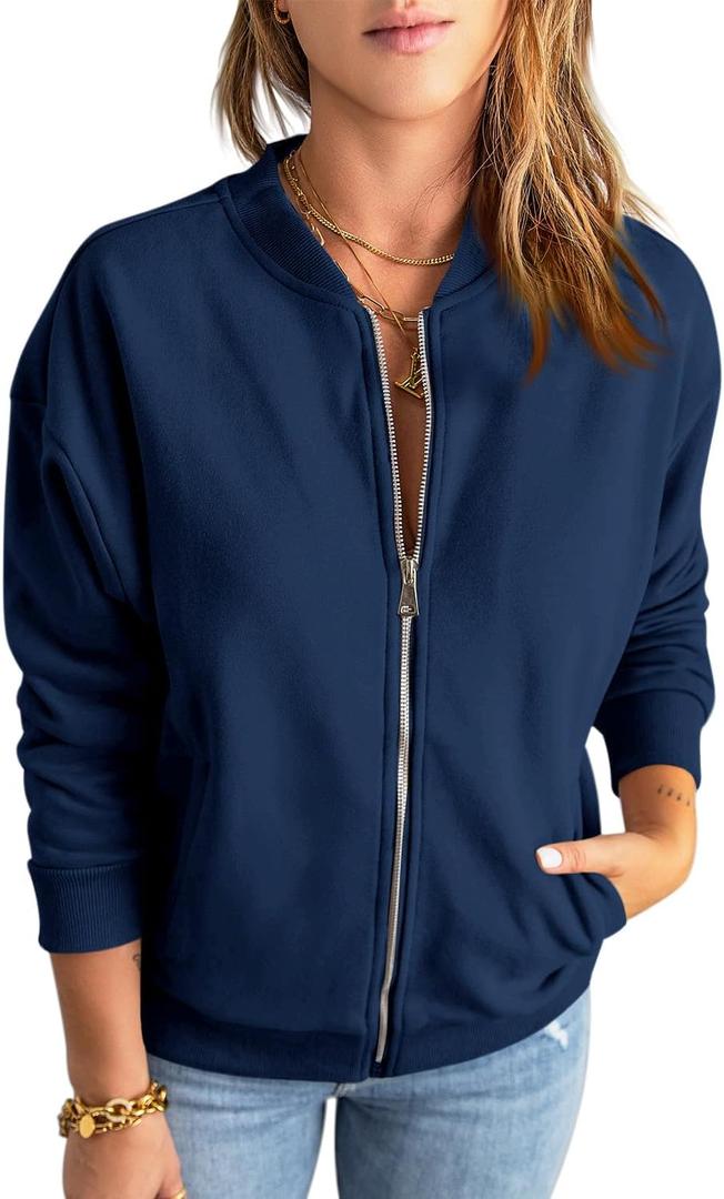 GeGekoko Womens Zip Up Sweatshirts Jackets Long Sleeve Casual Loose Outwear with Pockets, Large 