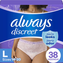 Always Discreet Incontinence & Postpartum Incontinence Underwear for Women, Large, Maximum Protection, 38 Count