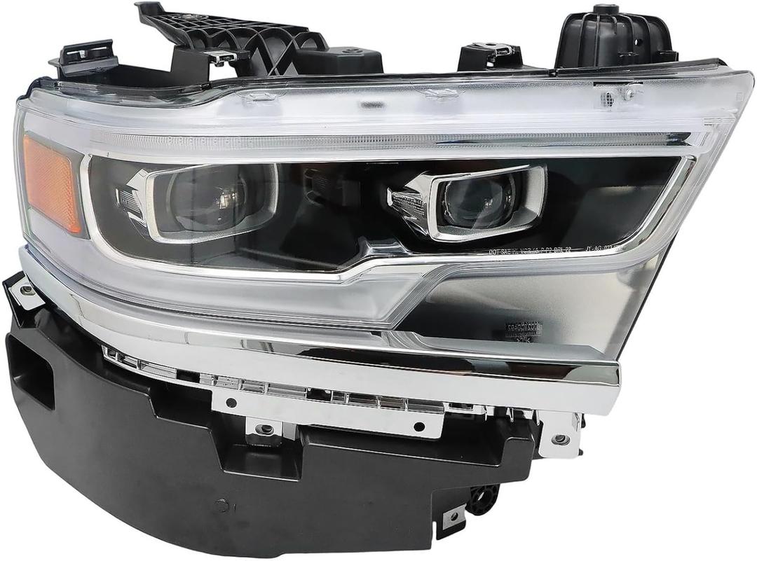 Priprilod Full LED Headlight Assembly Compatible with Dodge Ram 1500 2019 2020 2021 2022 68316084AD CH2503321 Right Passenger Side Projector HeadLamp Chrome Bezel w/DRL